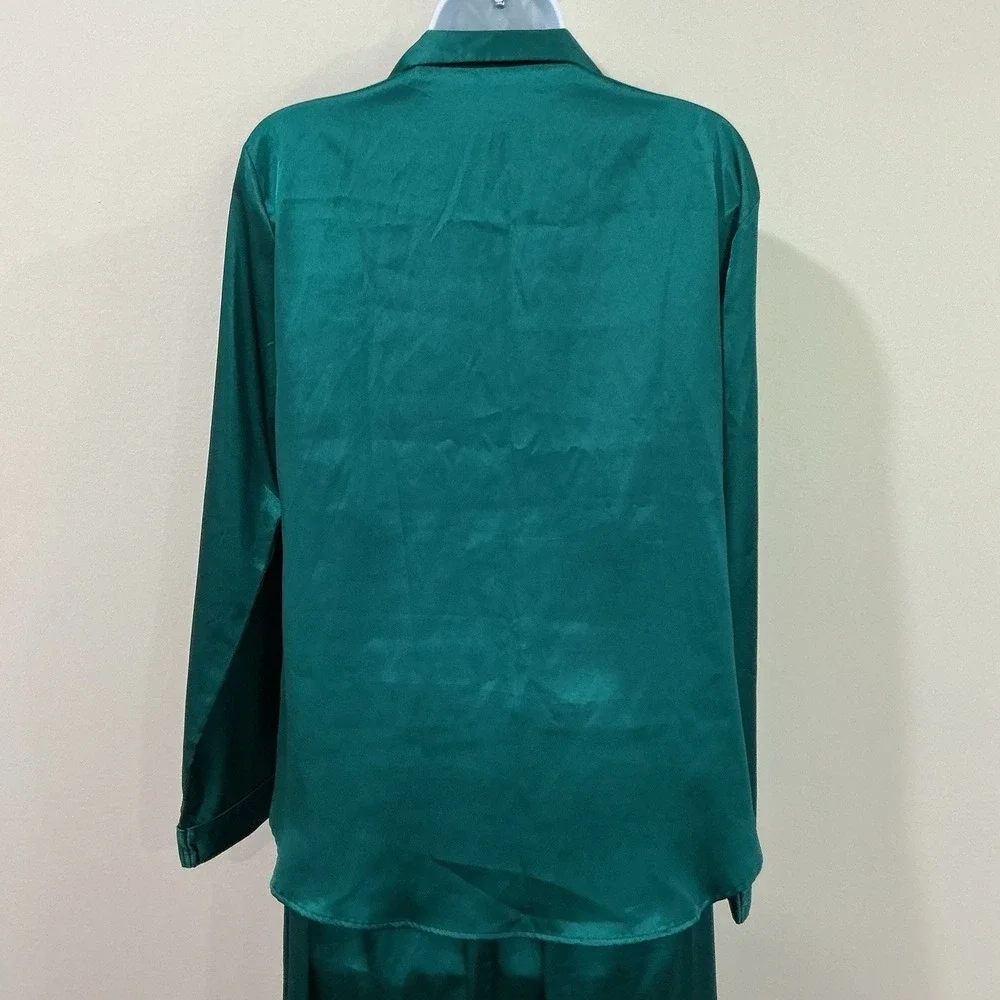 Vintage Green Victoria Secret Long Sleeve Satin Pajama‎ Set Y2K Size Medium